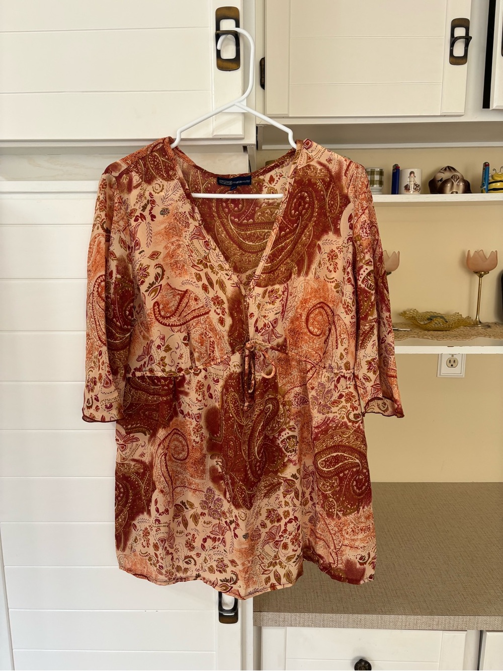 Y2K Brown Paisley Baby Doll Maternity Blouse